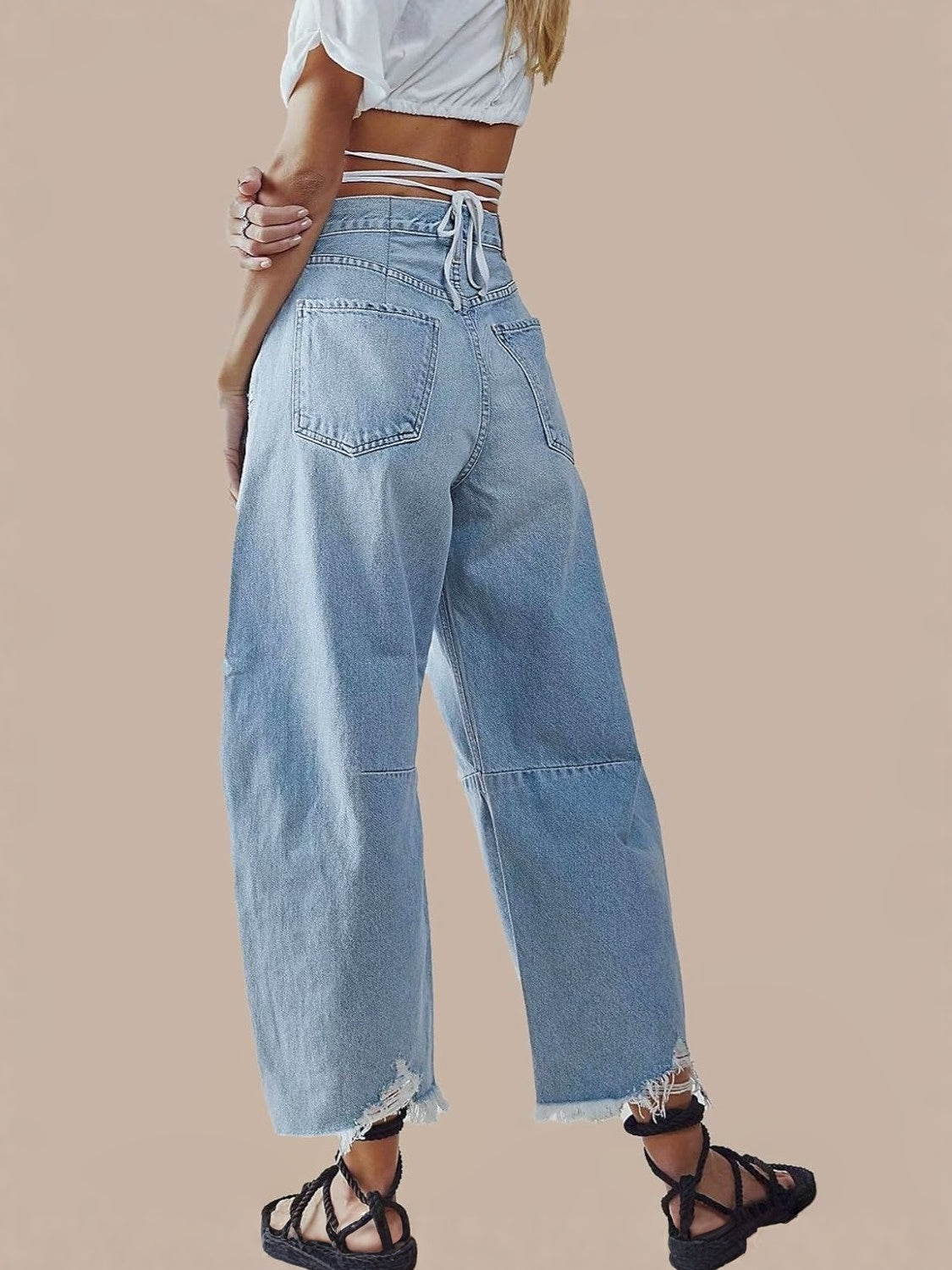 Lifeshe Mid Rise Baggy Boyfriend Barrel Jeans With Raw Hem