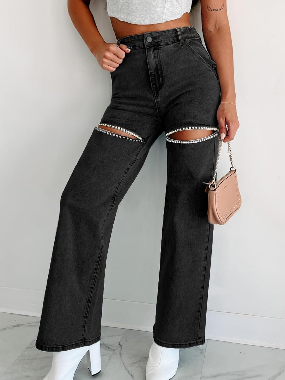 Kedera Rhinestone High Waist Jeans