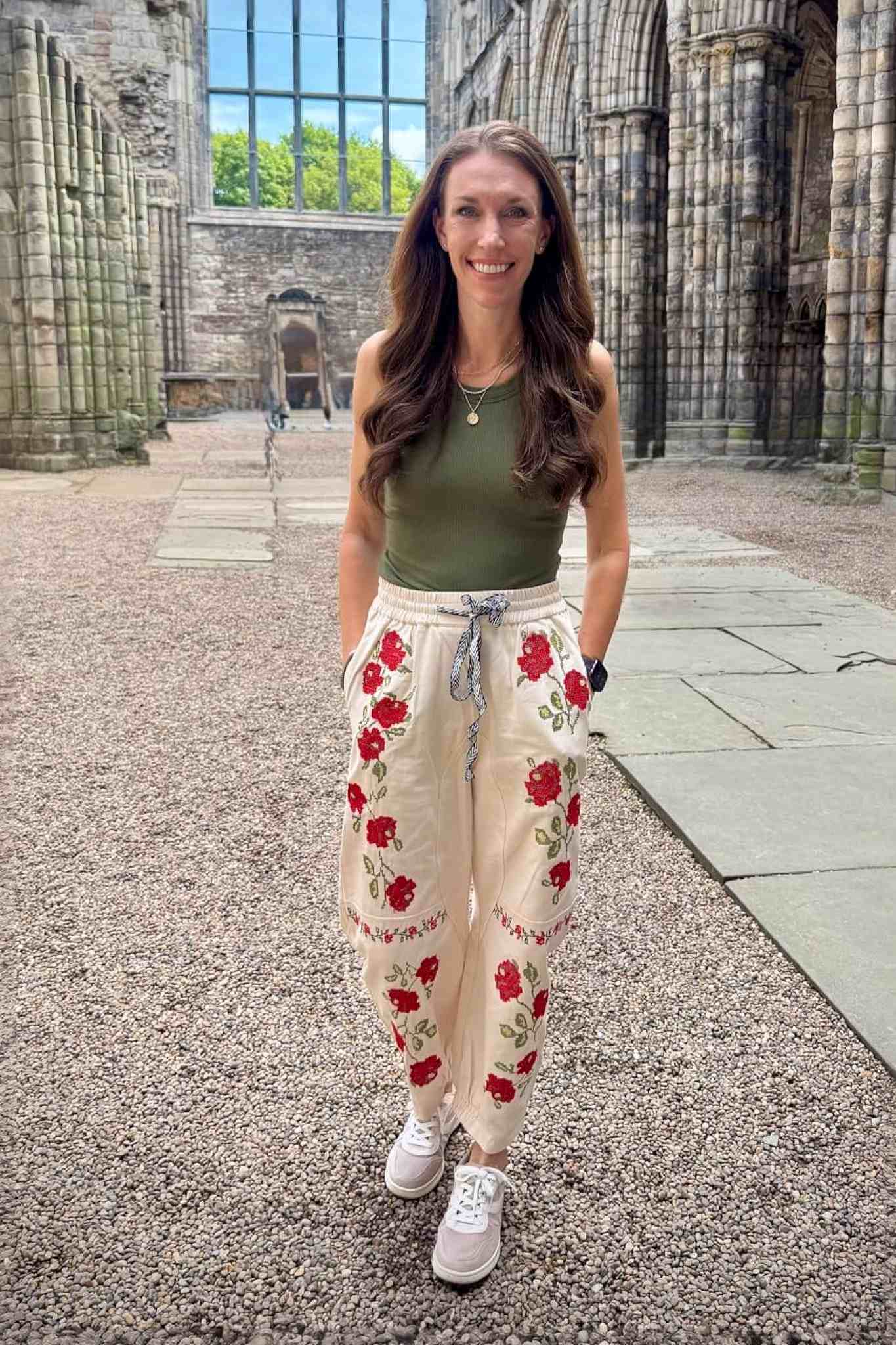 Kedera Boho Floral Embroidered Drawstring Pants – Blue or Red Bloom Linen Trousers