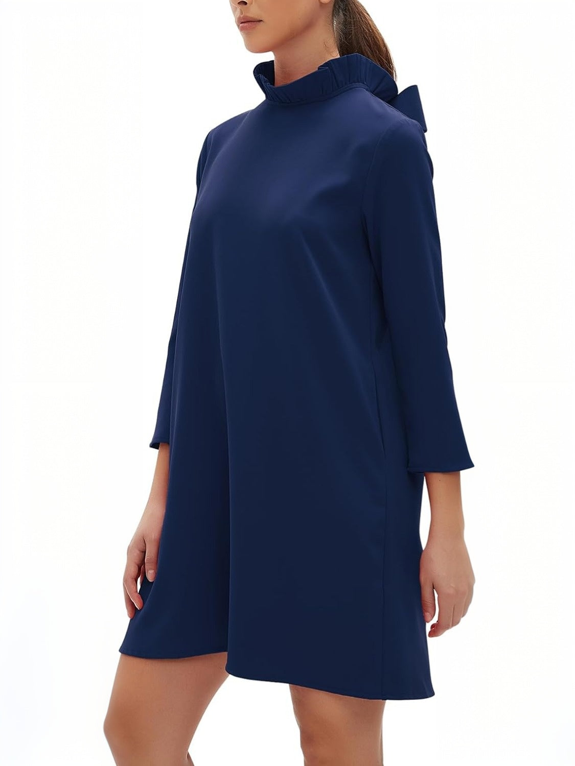 Kedera Elegant Mock Neck Bow Ruffle Dress