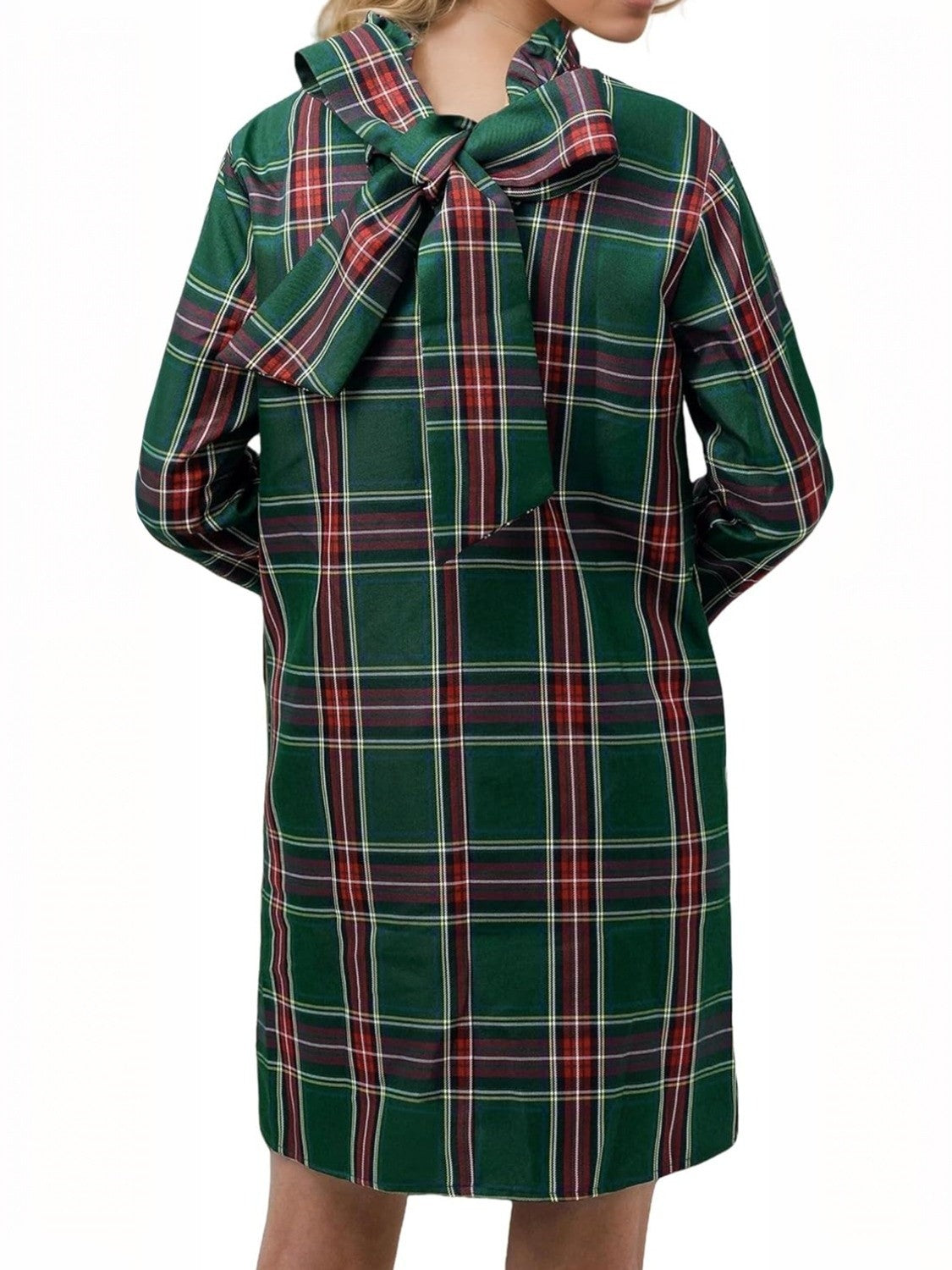 Kedera Elegant Mock Neck Bow Ruffle Dress