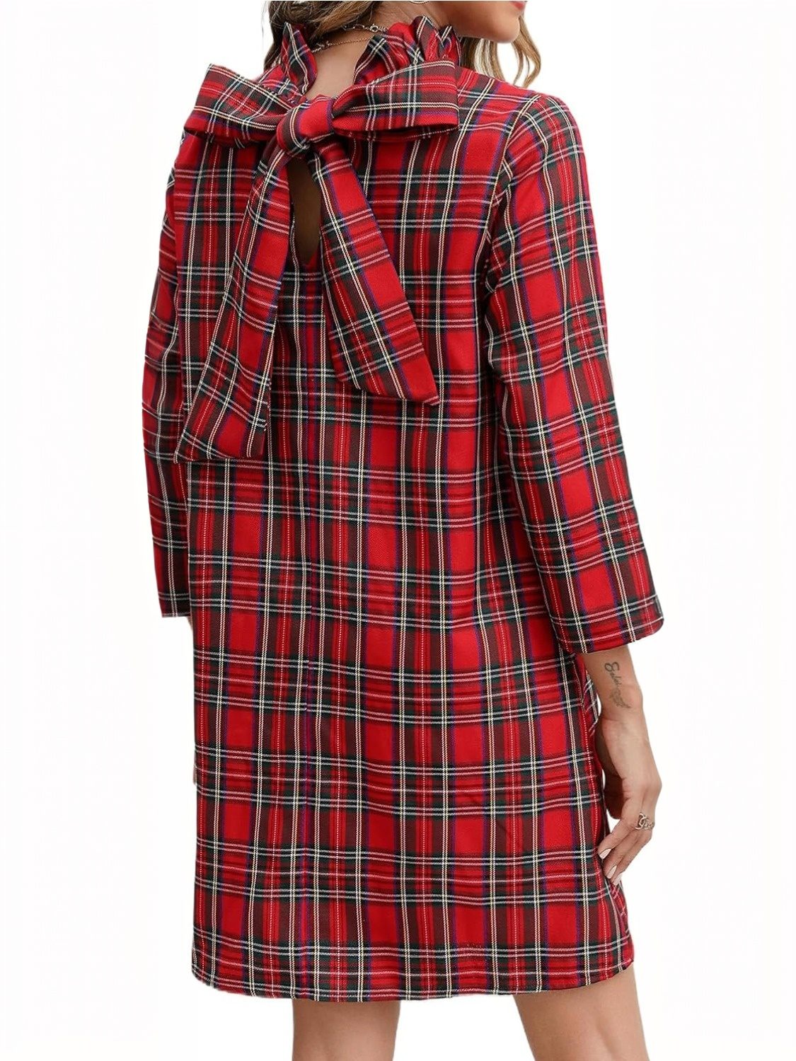 Kedera Elegant Mock Neck Bow Ruffle Dress