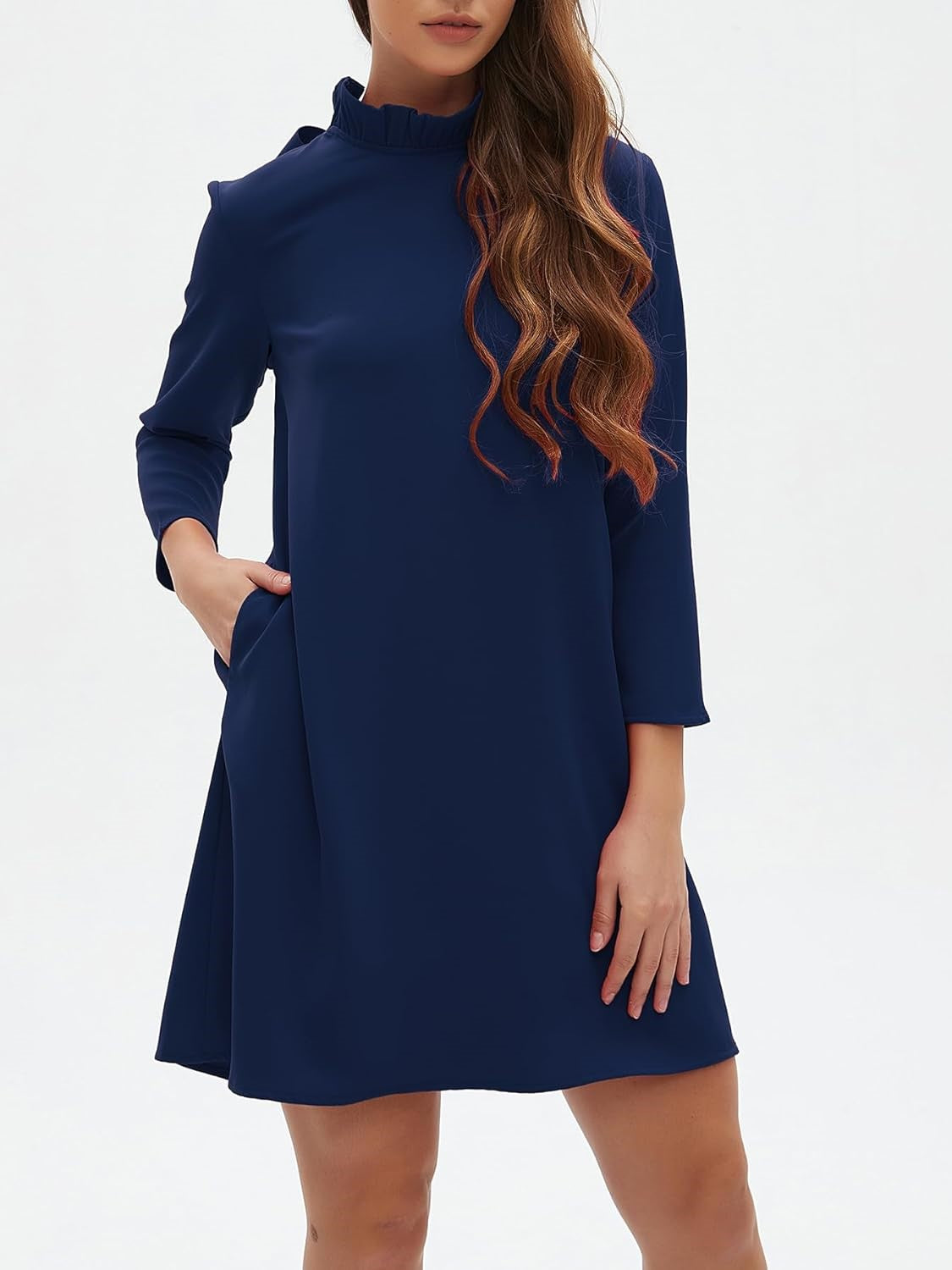 Kedera Elegant Mock Neck Bow Ruffle Dress