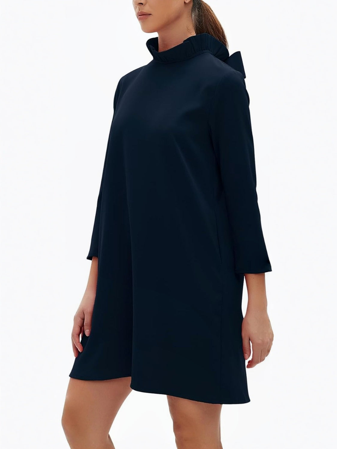 Kedera Elegant Mock Neck Bow Ruffle Dress