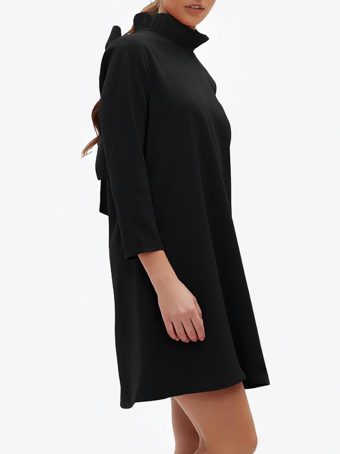 Kedera Elegant Mock Neck Bow Ruffle Dress