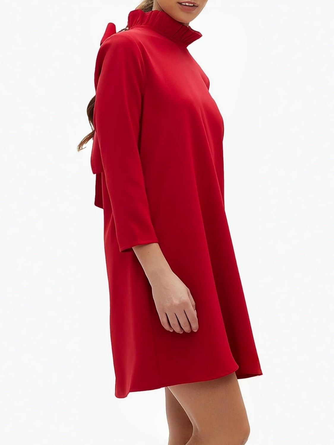 Kedera Elegant Mock Neck Bow Ruffle Dress