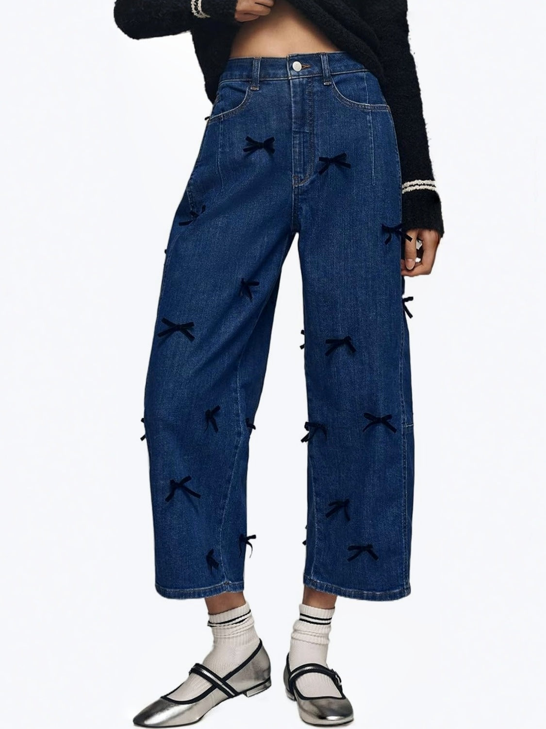 Kedera Mid Rise Barrel Jeans With Bows