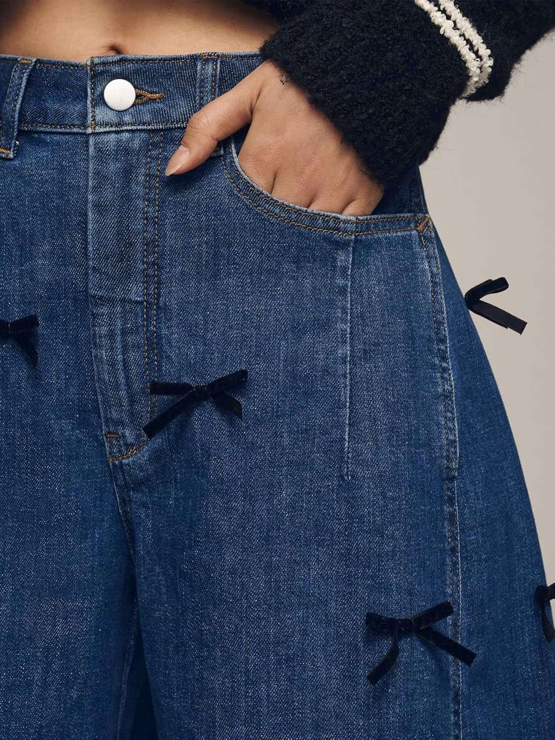 Kedera Mid Rise Barrel Jeans With Bows