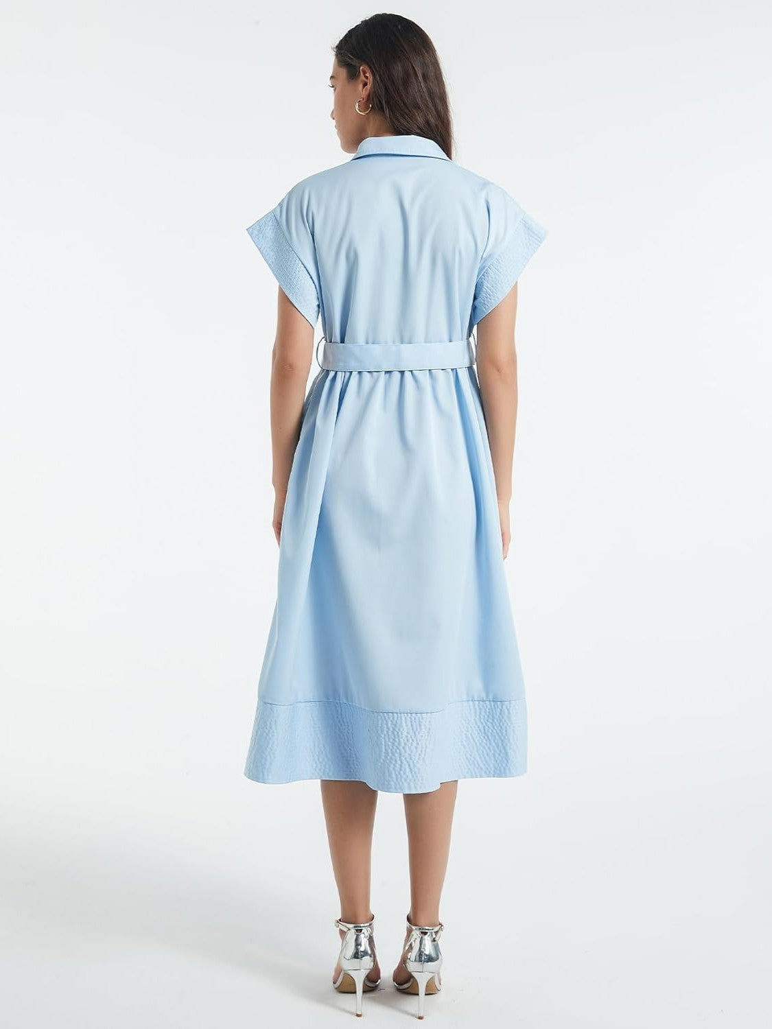 Ezapine Button Front Midi Dress With Belt