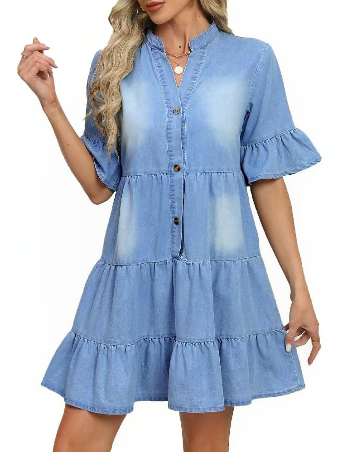 Kedera Casual Ruffle Sleeve Jean Dress