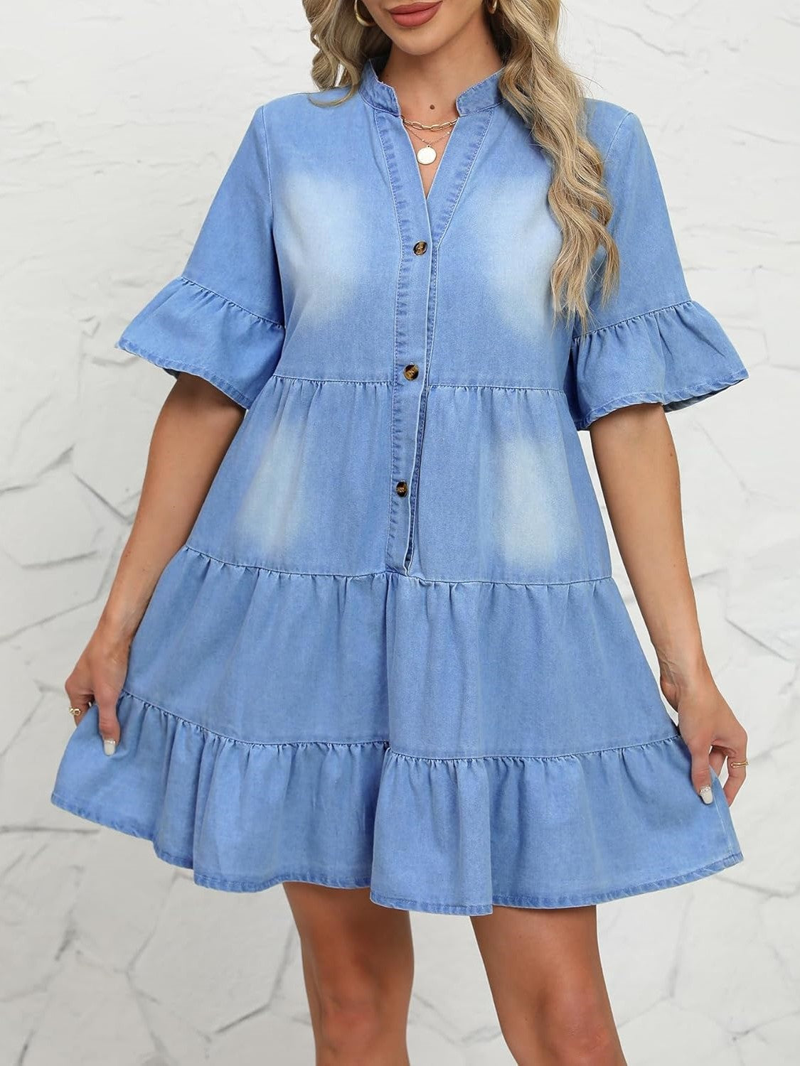 Kedera Casual Ruffle Sleeve Jean Dress