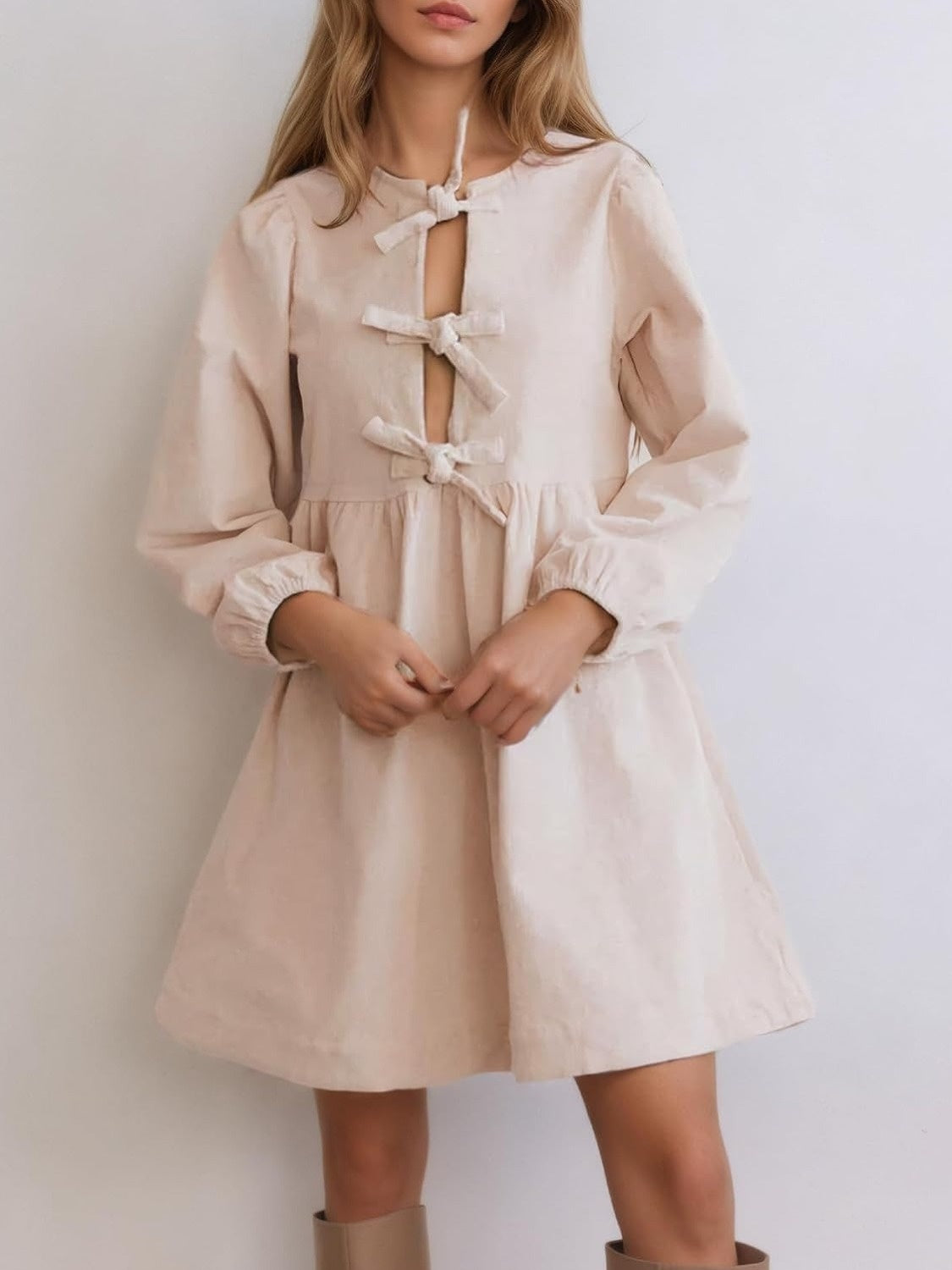 Kedera Bow Tie Corduroy Babydoll Dress