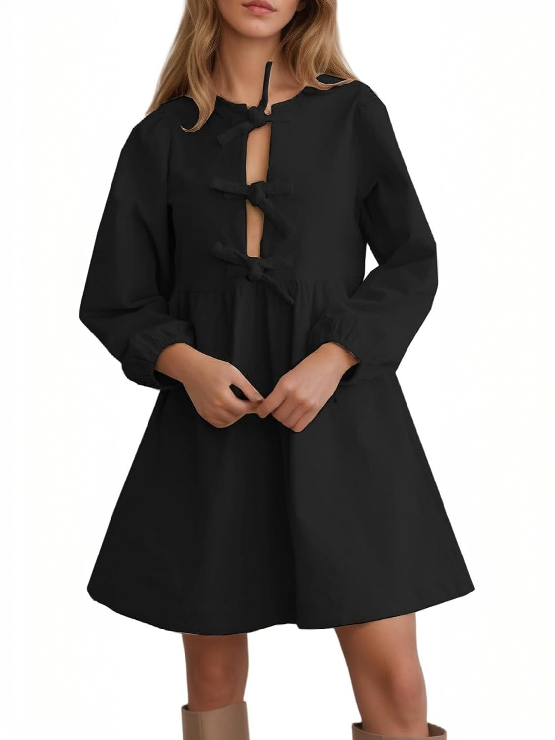 Kedera Bow Tie Corduroy Babydoll Dress