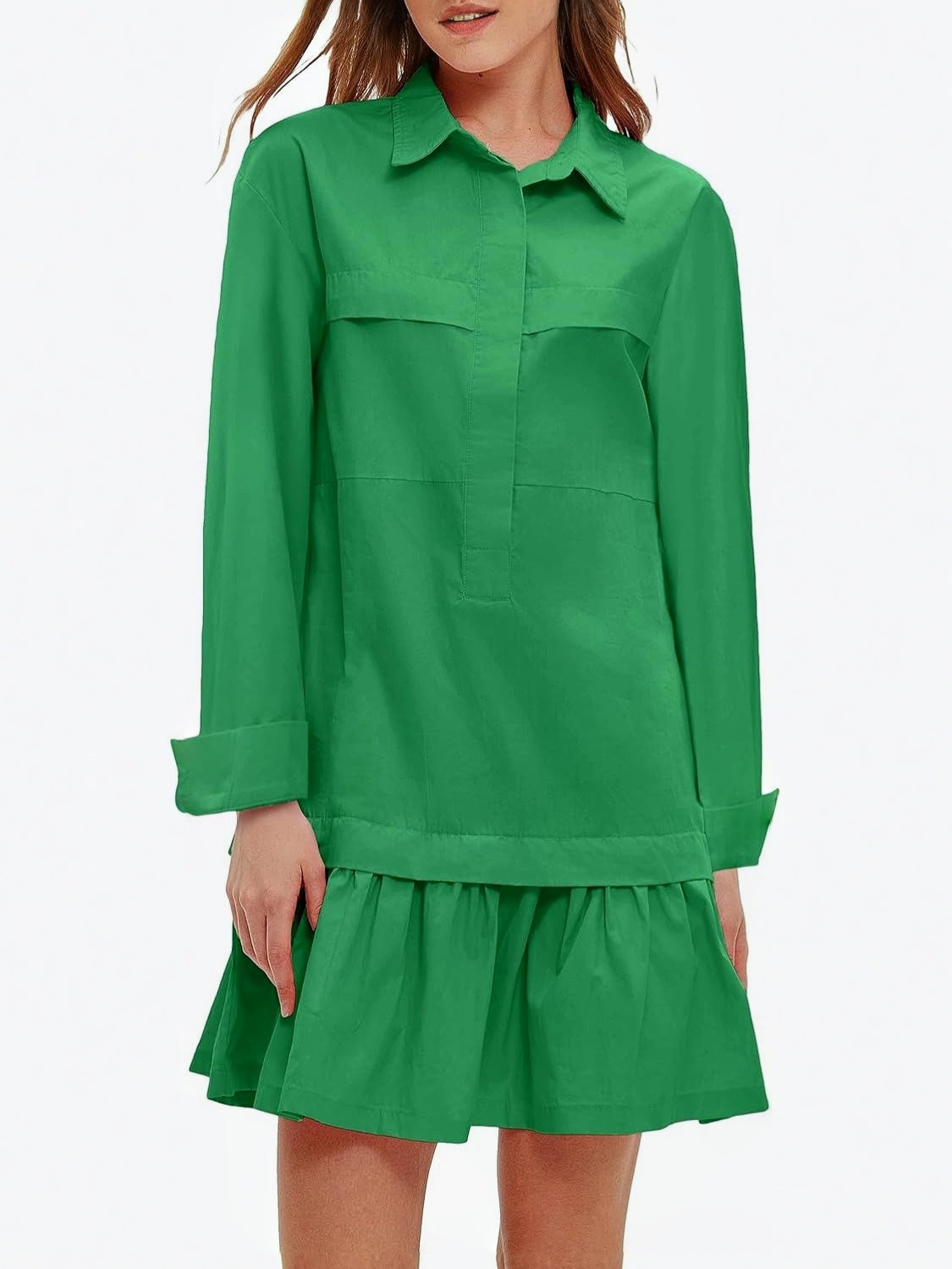 Yexpine Cotton Drop Waist Shirt Dress With Pockets