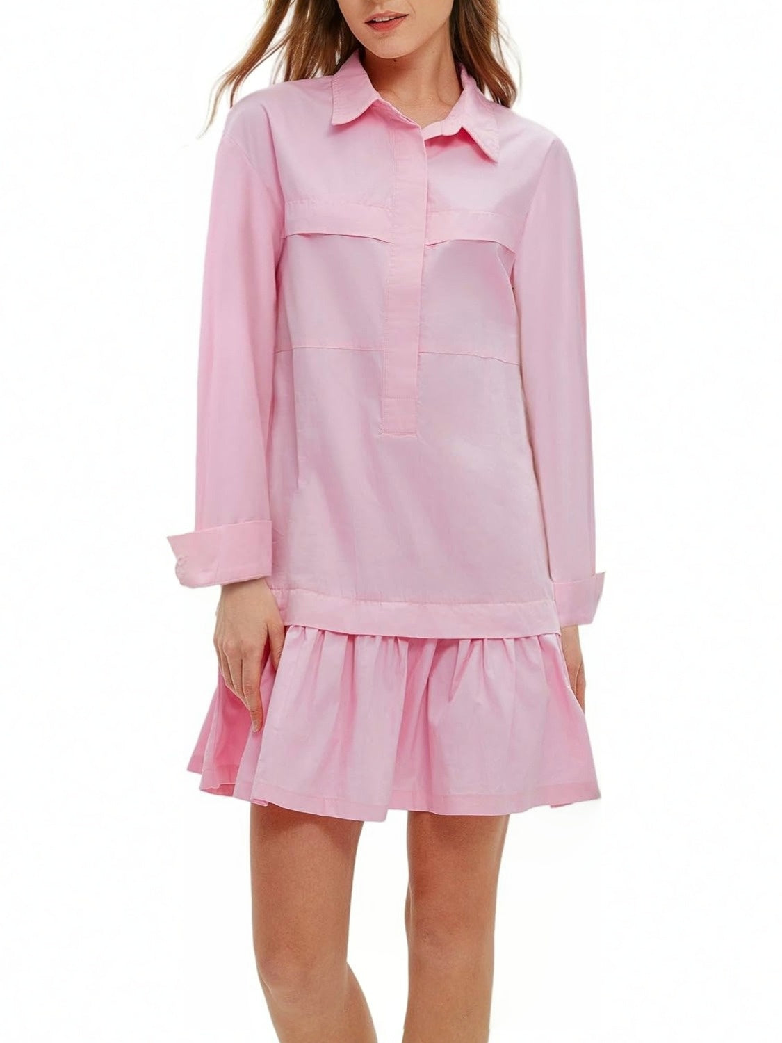 Yexpine Cotton Drop Waist Shirt Dress With Pockets