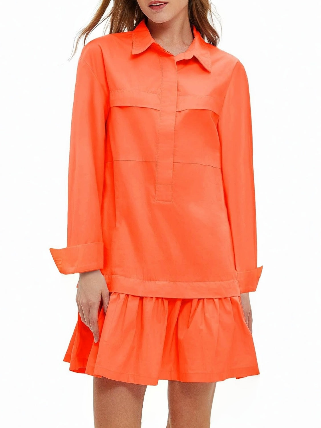 Yexpine Cotton Drop Waist Shirt Dress With Pockets