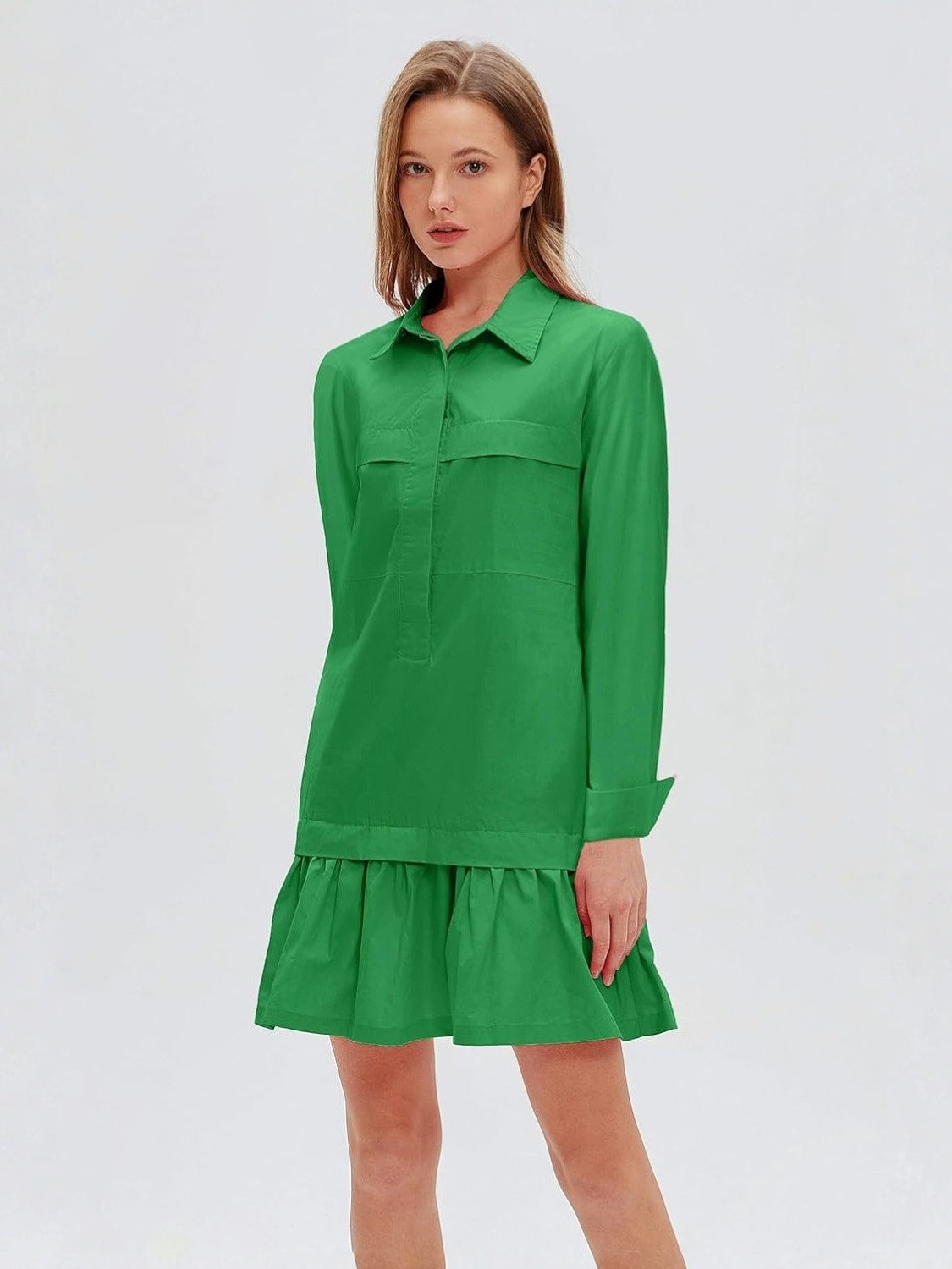 Yexpine Cotton Drop Waist Shirt Dress With Pockets