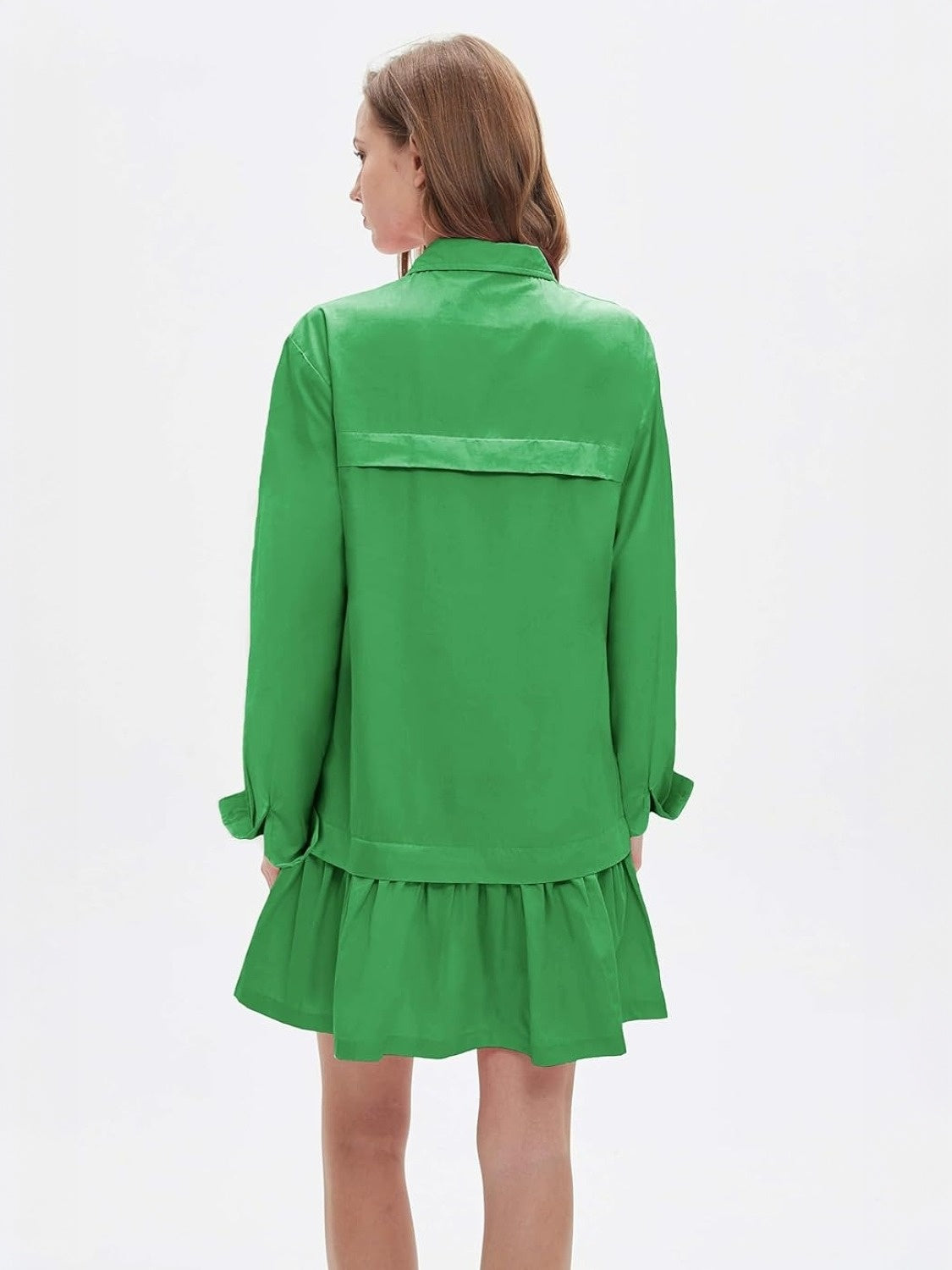Yexpine Cotton Drop Waist Shirt Dress With Pockets