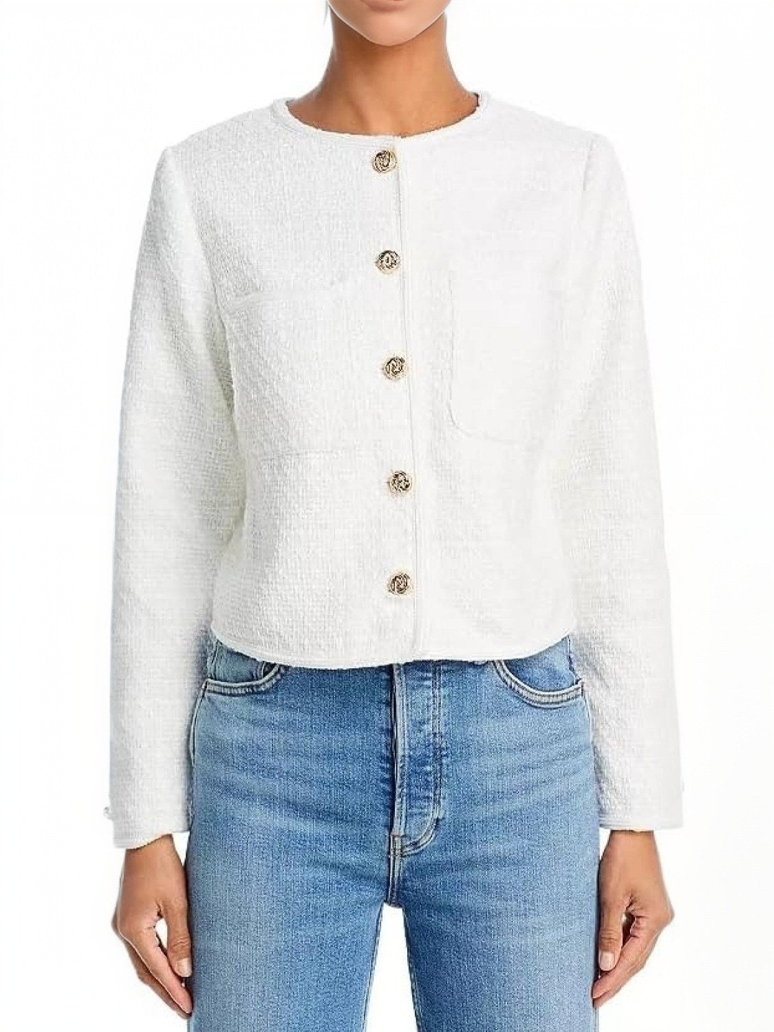 Ezapine Button Up Tweed Cropped Blazer