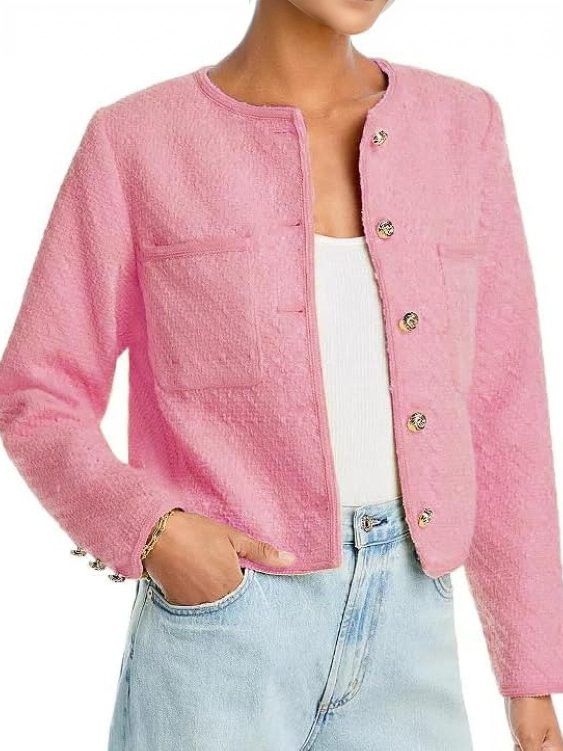 Ezapine Button Up Tweed Cropped Blazer