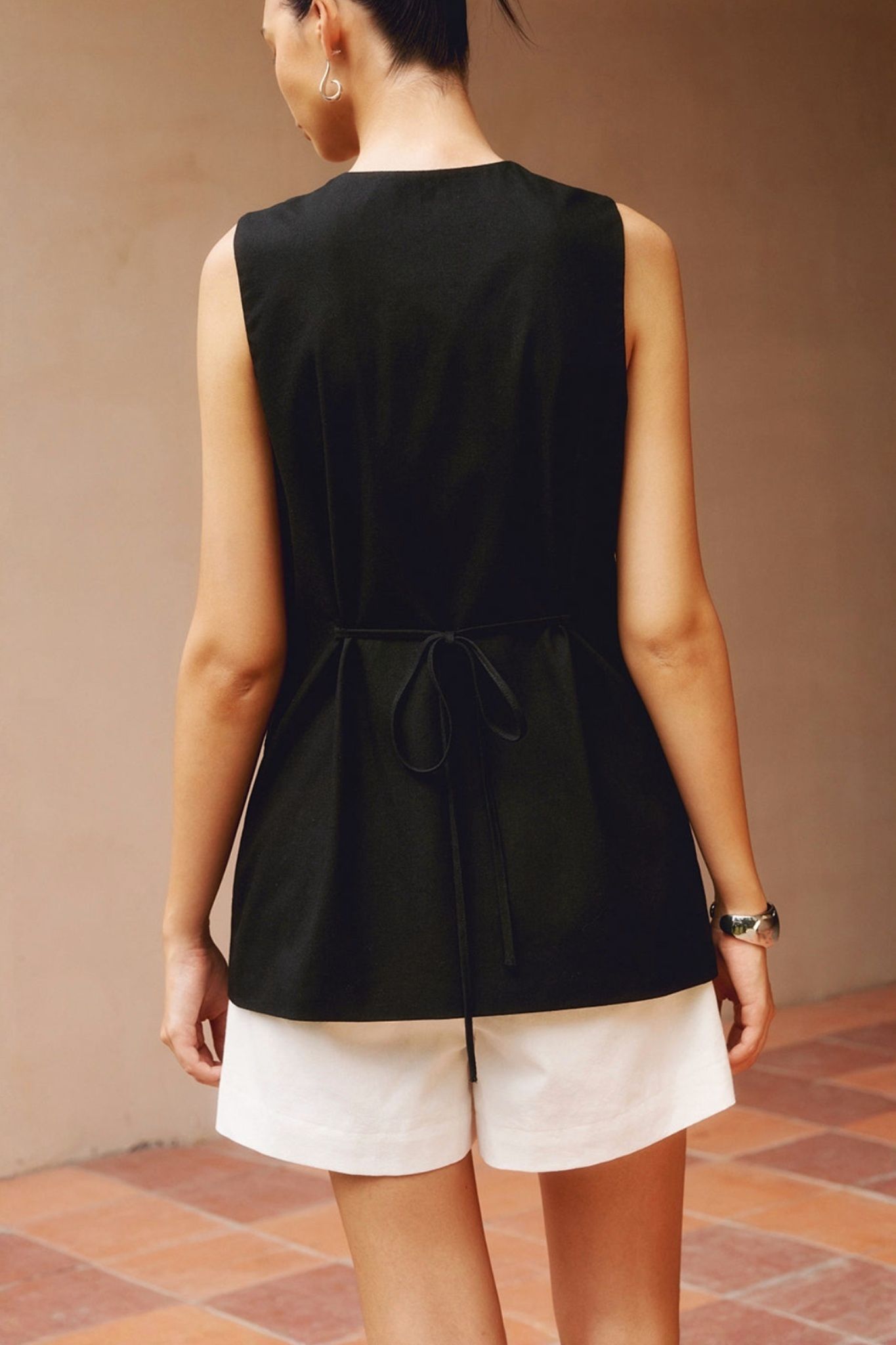 Ezapine Cotton Linen Longline Vest Button Down Sleeveless Tunic Top