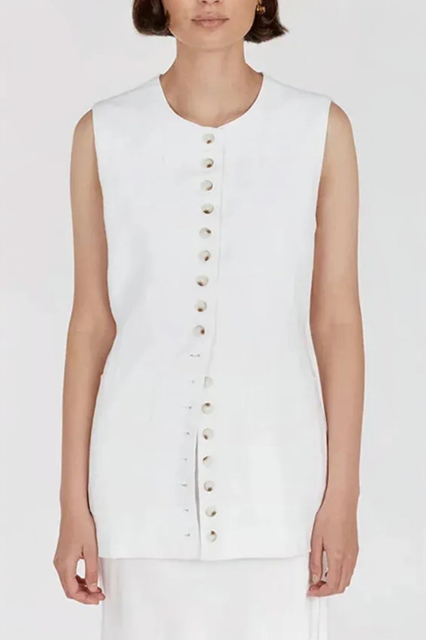 Ezapine Cotton Linen Longline Vest Button Down Sleeveless Tunic Top