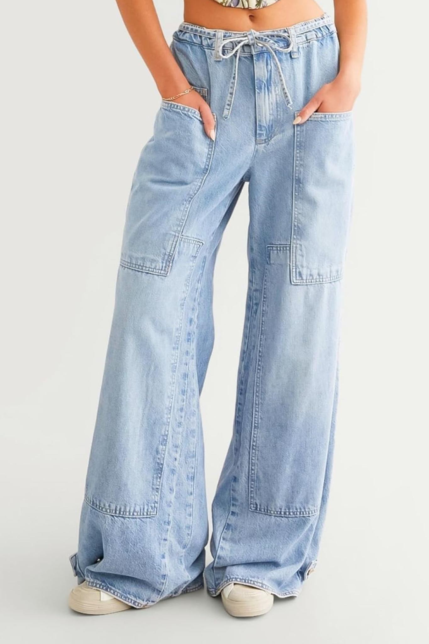 Ezapine Wide Leg Baggy Jeans With Belt