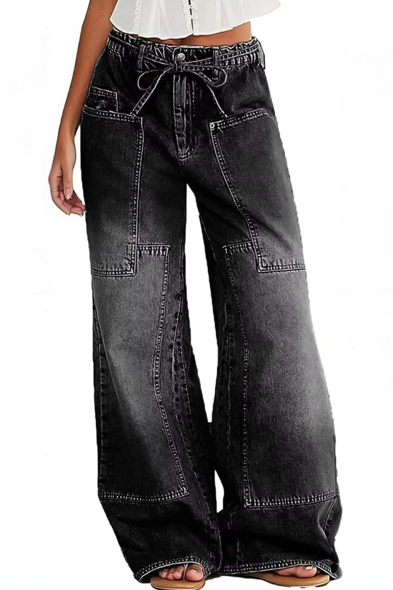 Ezapine Wide Leg Baggy Jeans With Belt