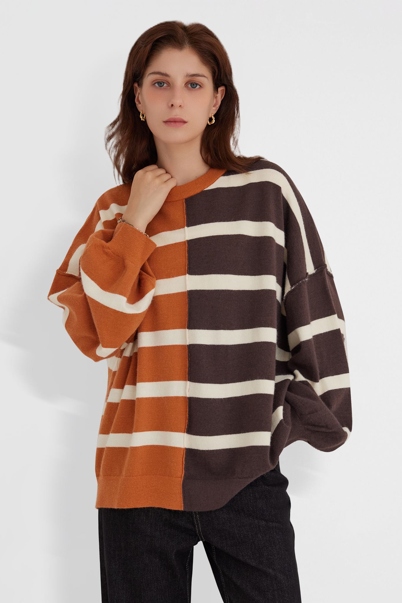 Oversized Striped Sweater Fall Casual Tops