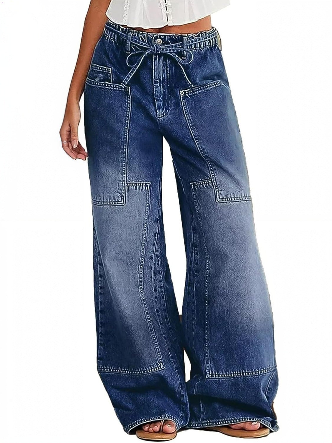 Ezapine Wide Leg Baggy Jeans With Belt