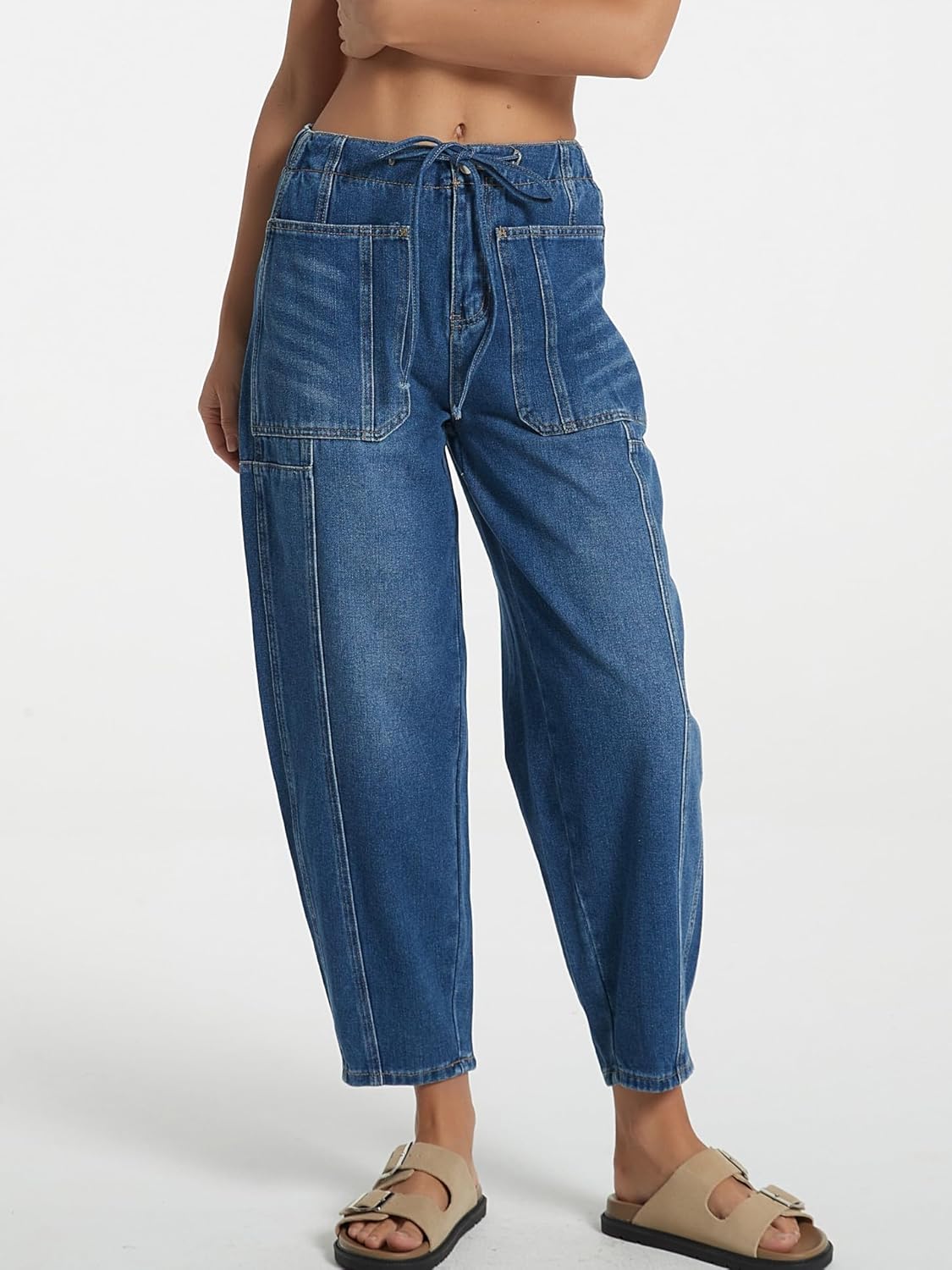 Lifeshe Baggy Barrel Jeans With Drawstring