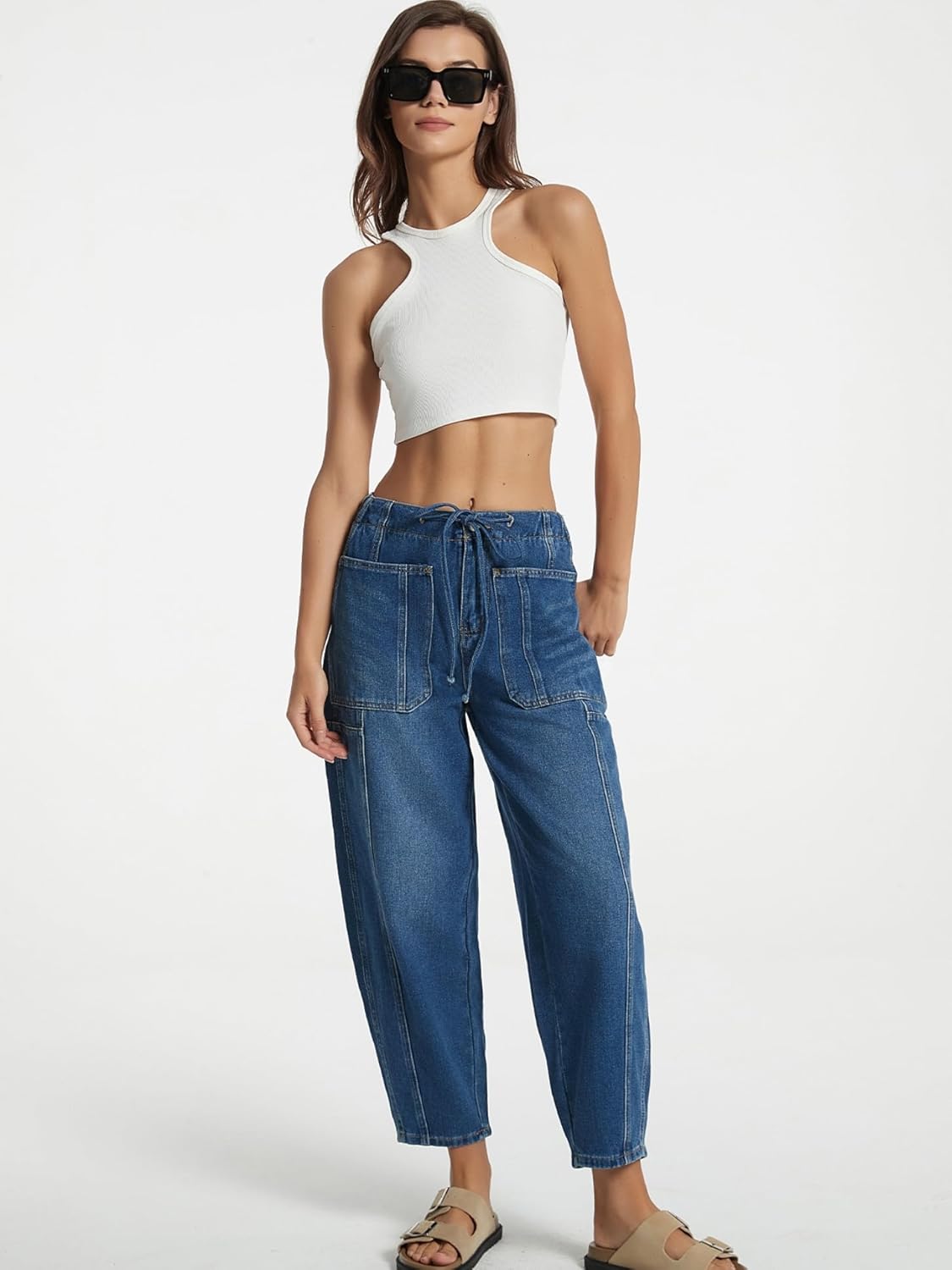 Lifeshe Baggy Barrel Jeans With Drawstring