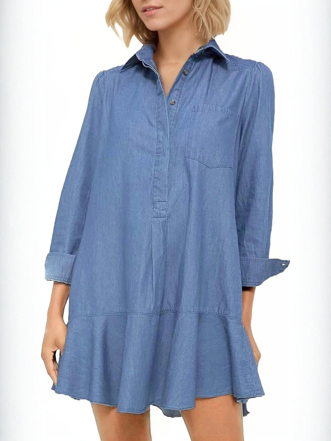Yexpine Flowy Button Down Denim Dress