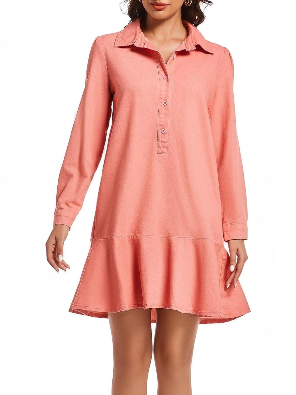 Yexpine Flowy Button Down Denim Dress