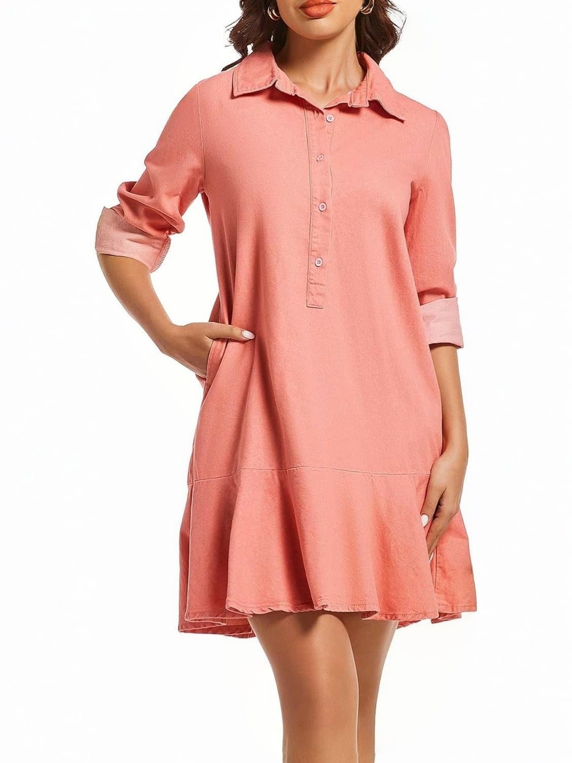 Yexpine Flowy Button Down Denim Dress