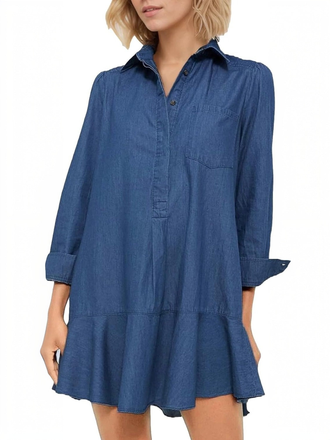 Yexpine Flowy Button Down Denim Dress