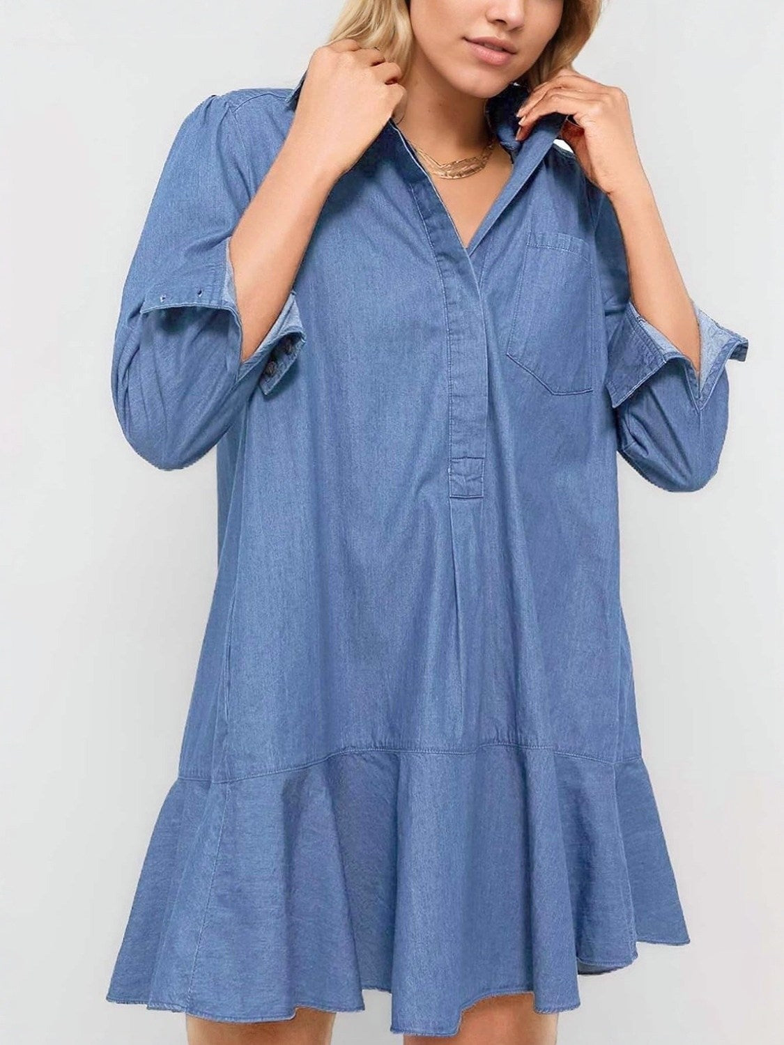 Yexpine Flowy Button Down Denim Dress