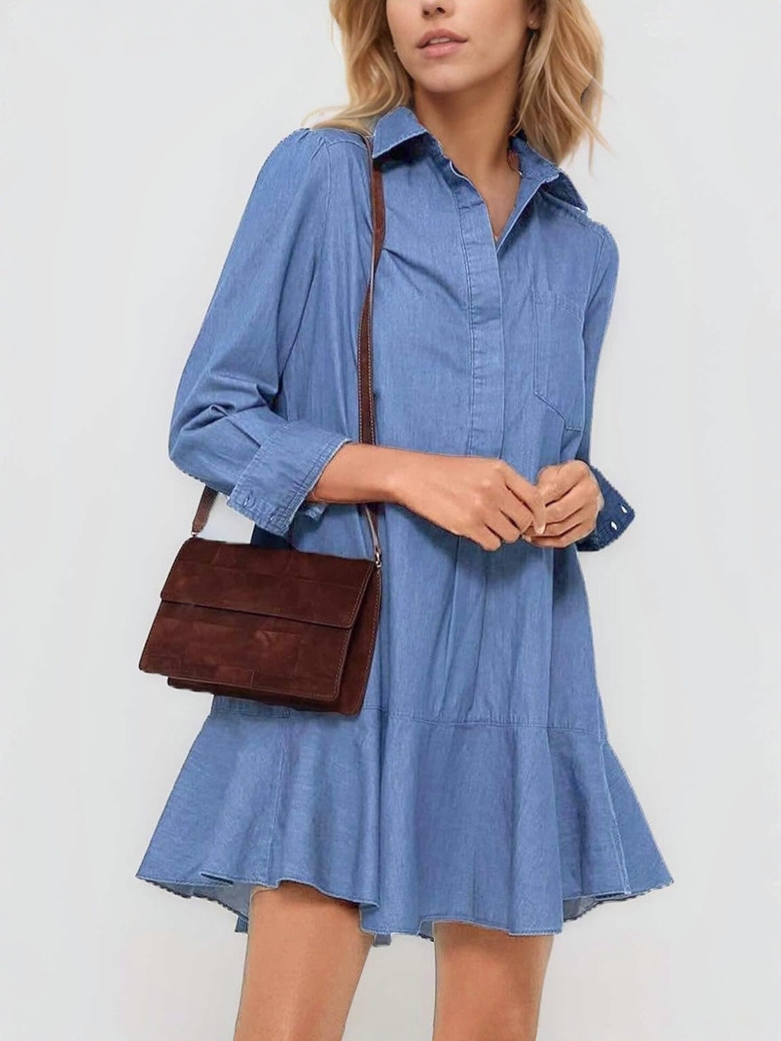 Yexpine Flowy Button Down Denim Dress