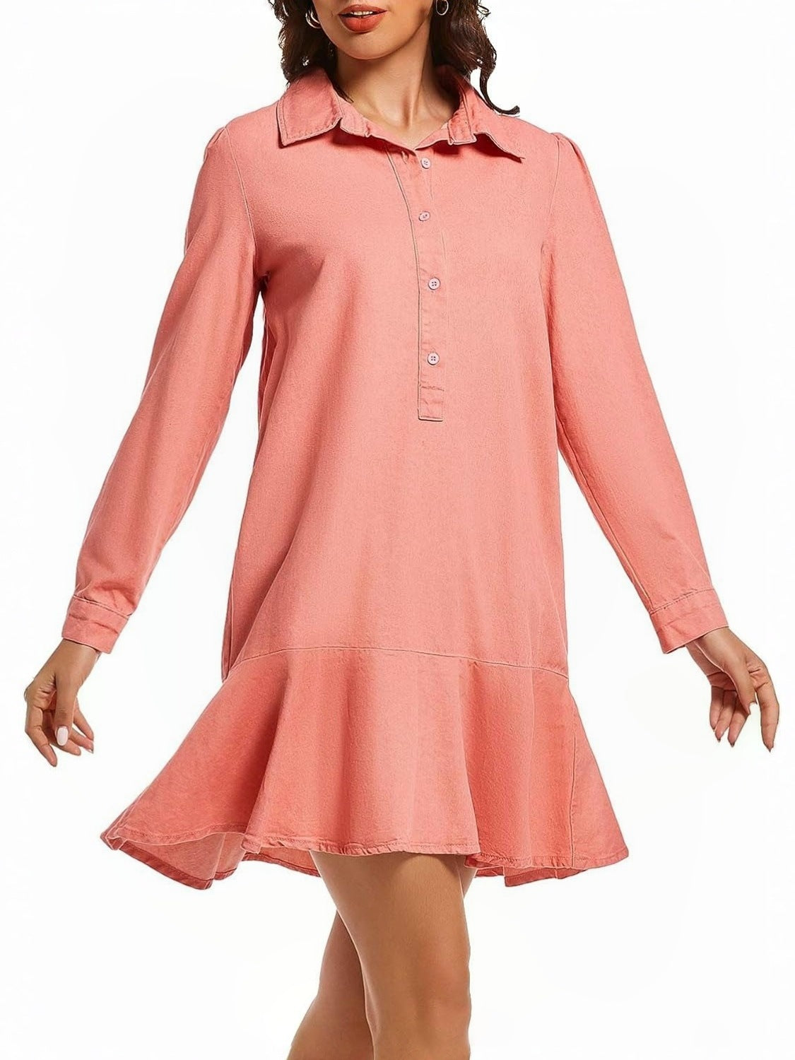 Yexpine Flowy Button Down Denim Dress
