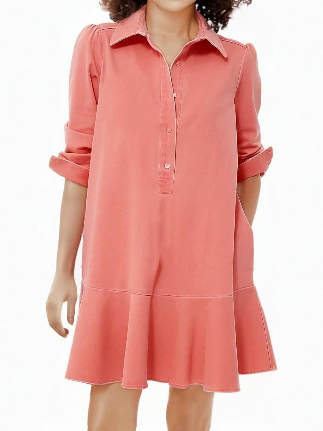 Yexpine Flowy Button Down Denim Dress