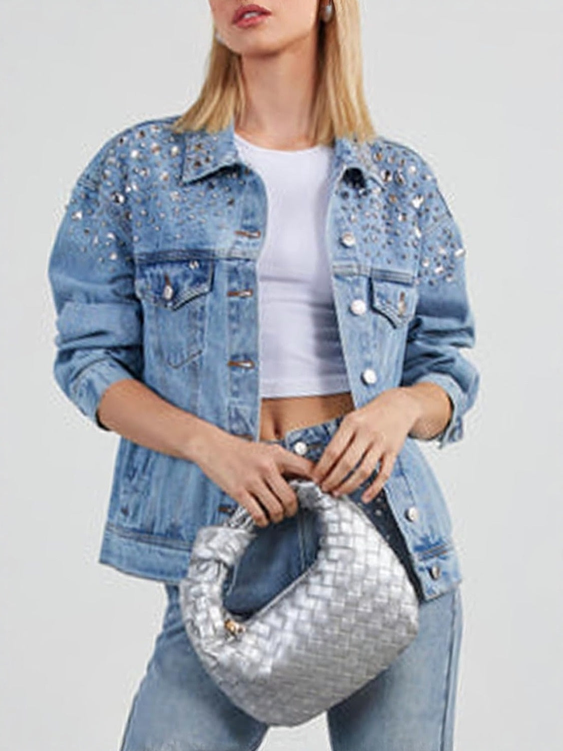 Kedera Casual Western Style Embellished Denim Jacket