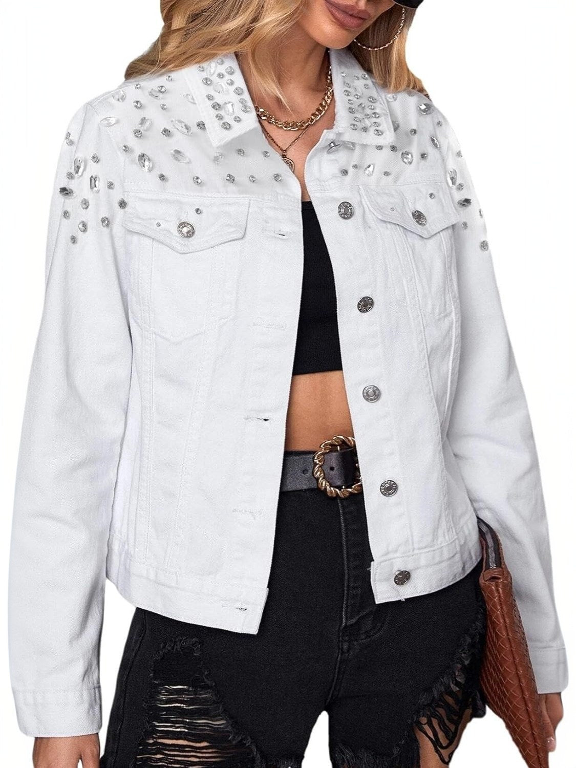 Kedera Casual Western Style Embellished Denim Jacket