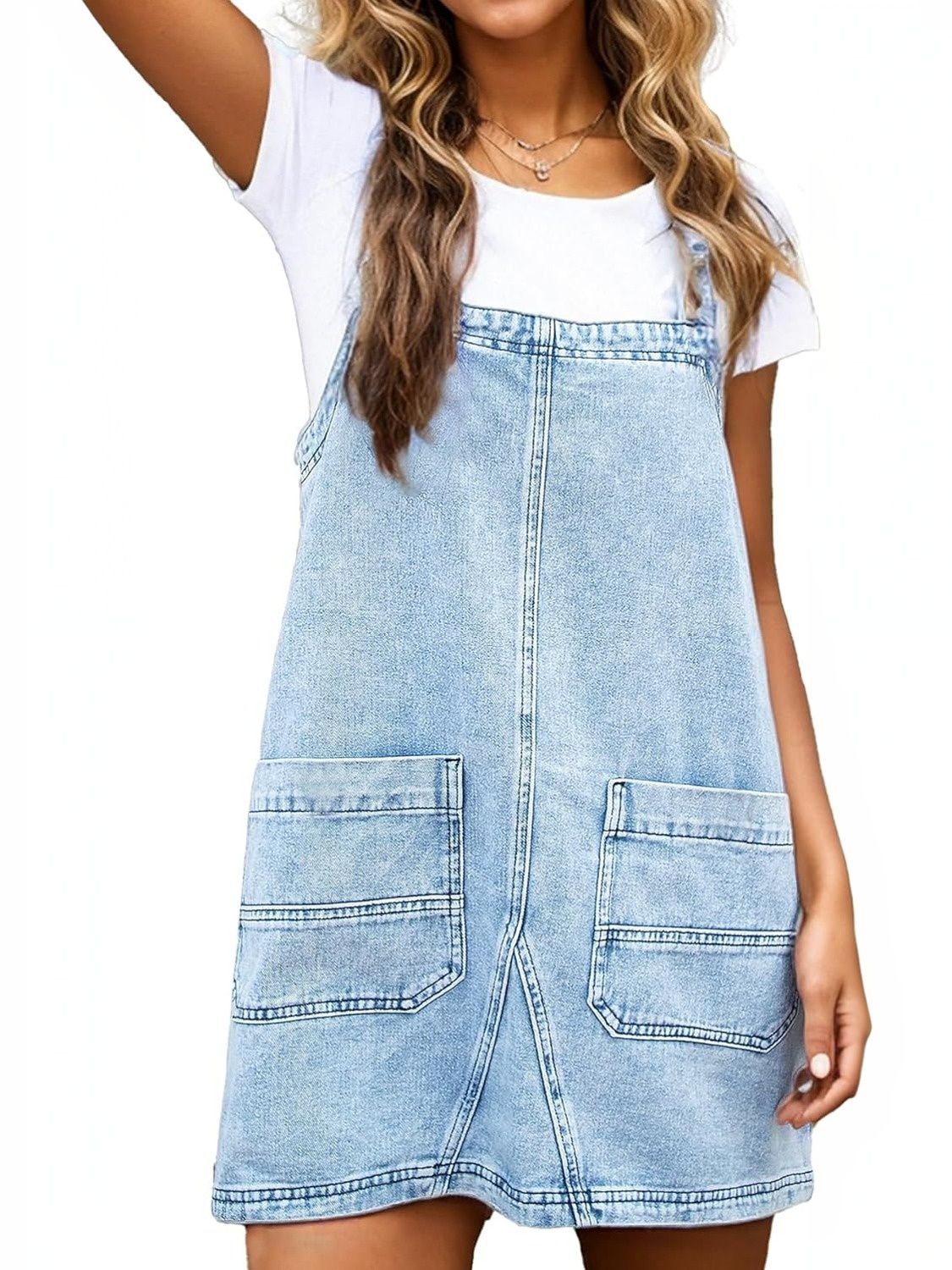 Kedera Adjustable Strap Denim Overall Mini Dress With Pockets