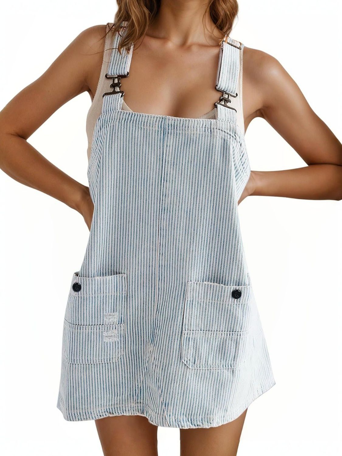 Kedera Adjustable Strap Denim Overall Mini Dress With Pockets