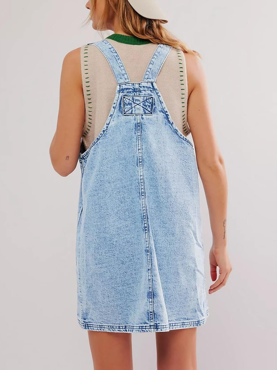 Kedera Adjustable Strap Denim Overall Mini Dress With Pockets