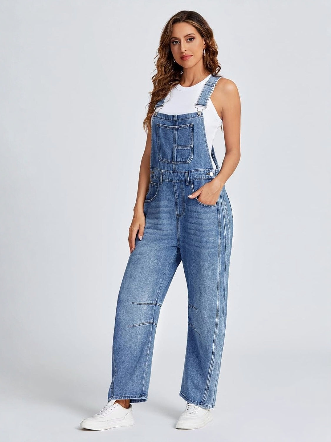 Kedera Casual Straight Leg Denim Overalls With Adjustable Straps