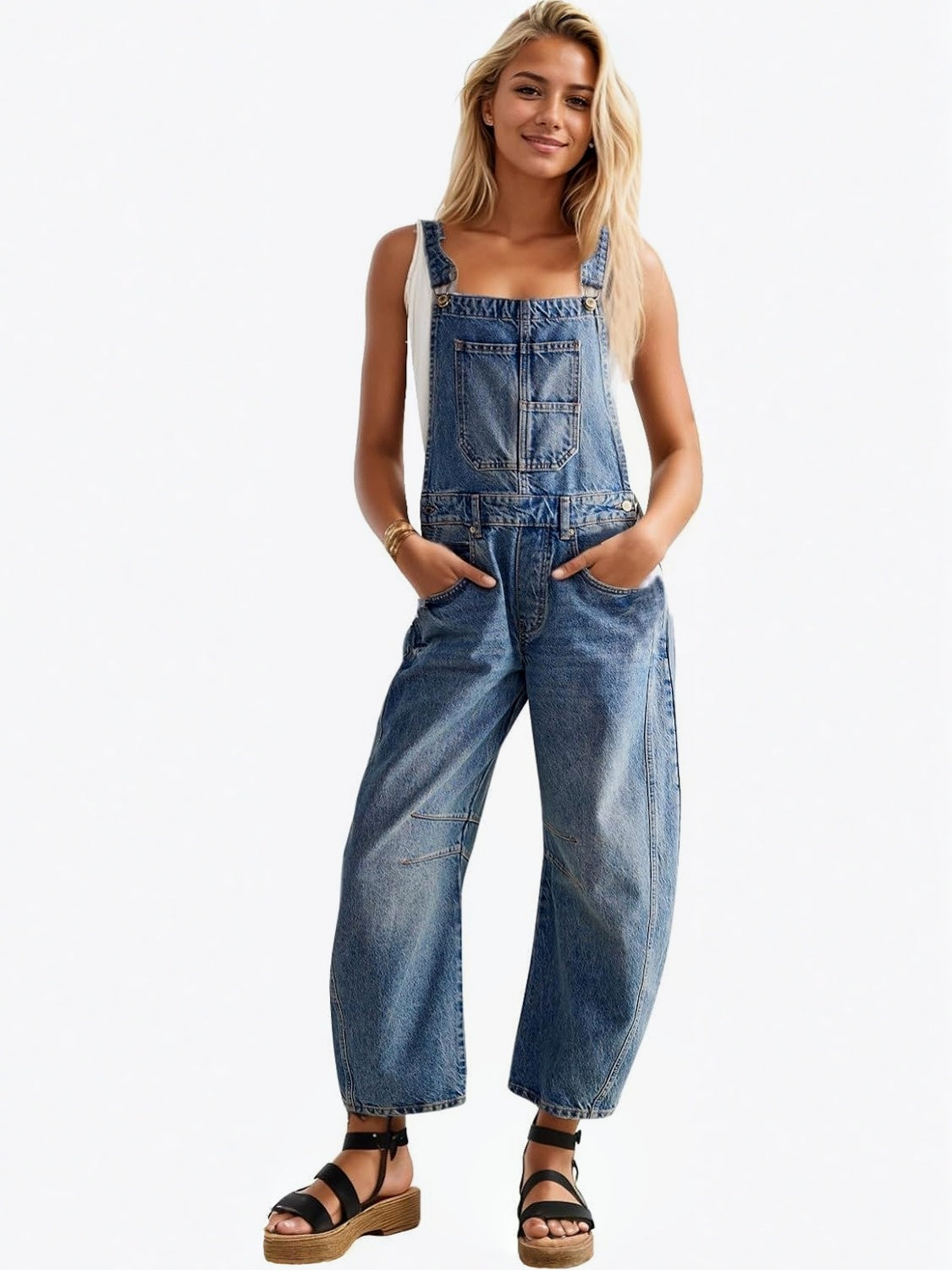 Kedera Casual Straight Leg Denim Overalls With Adjustable Straps
