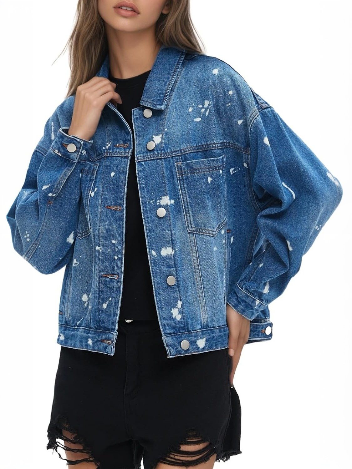 Ladyful Oversized Distressed Denim Trucker Jacket