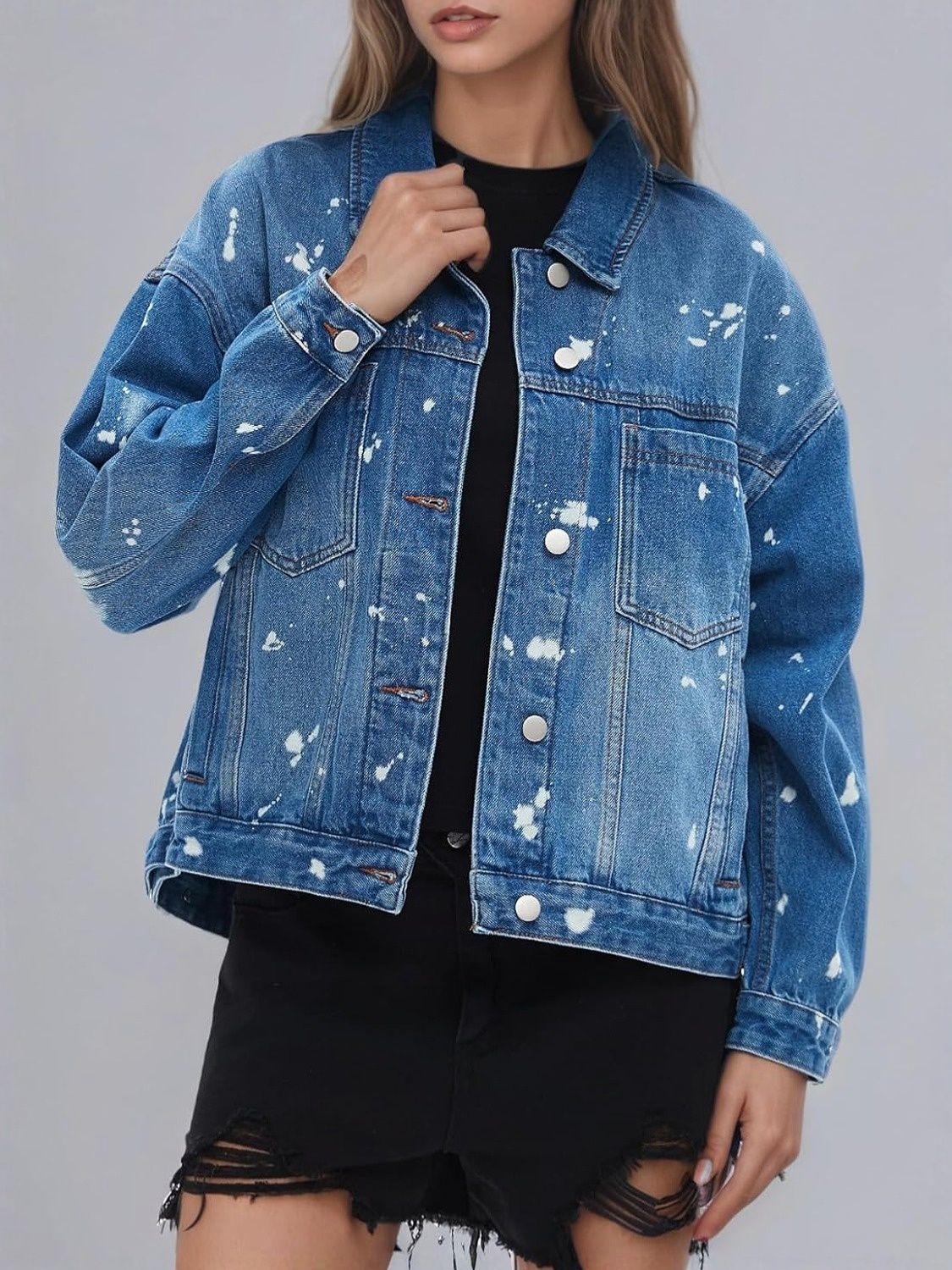 Ladyful Oversized Distressed Denim Trucker Jacket