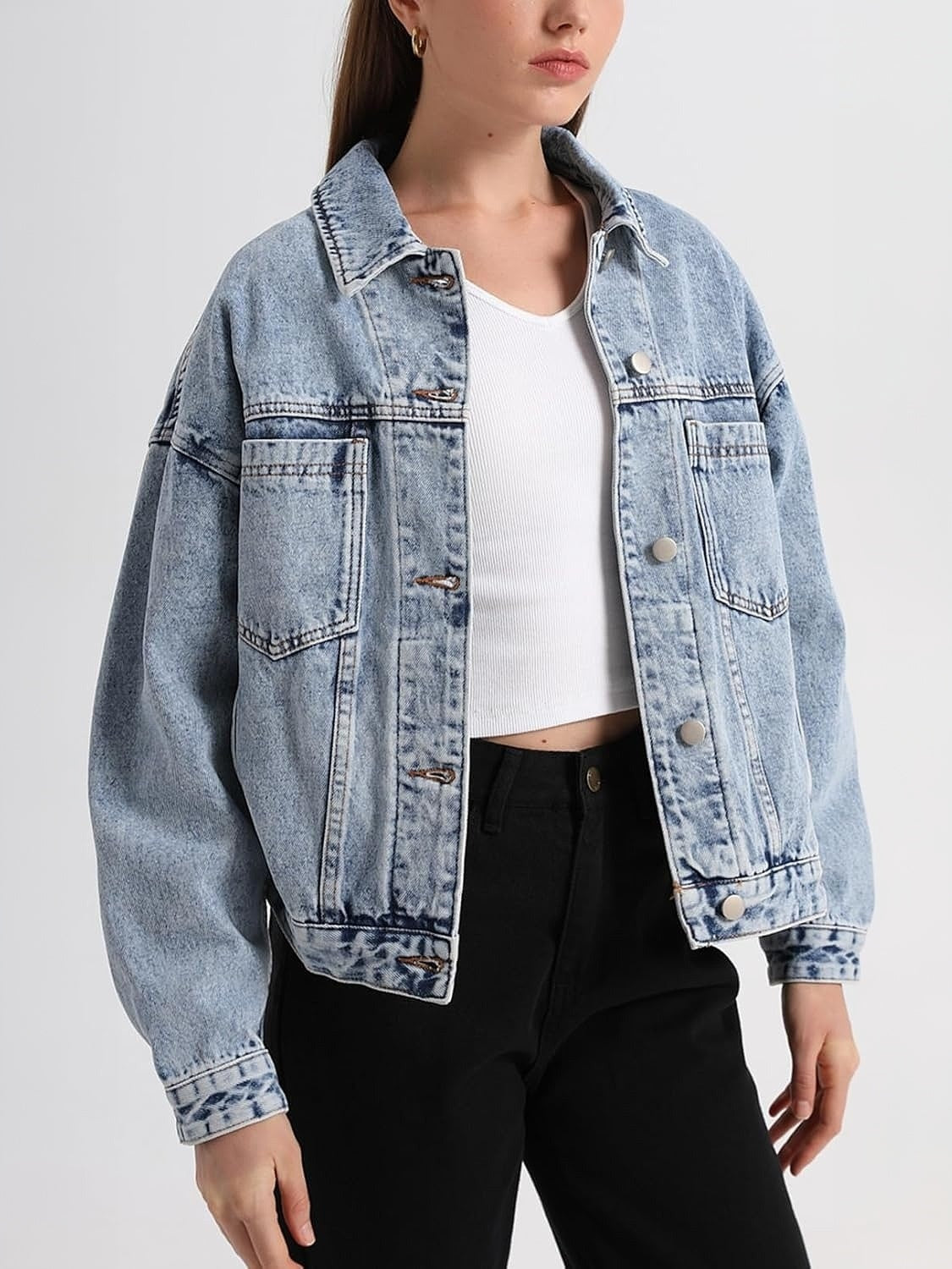 Ladyful Oversized Distressed Denim Trucker Jacket